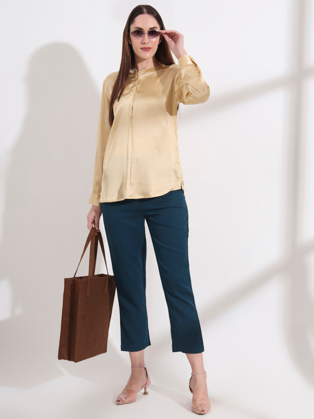 Summer Satin Gold Front Pleated Tunic
