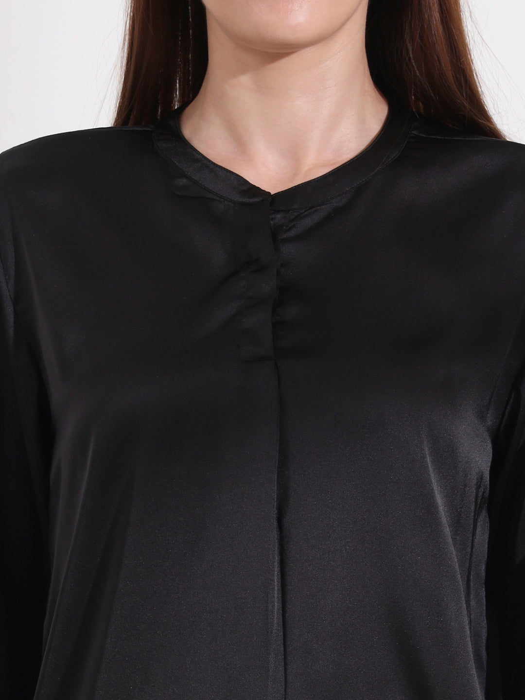 Summer Satin Black Front Pleated Tunic