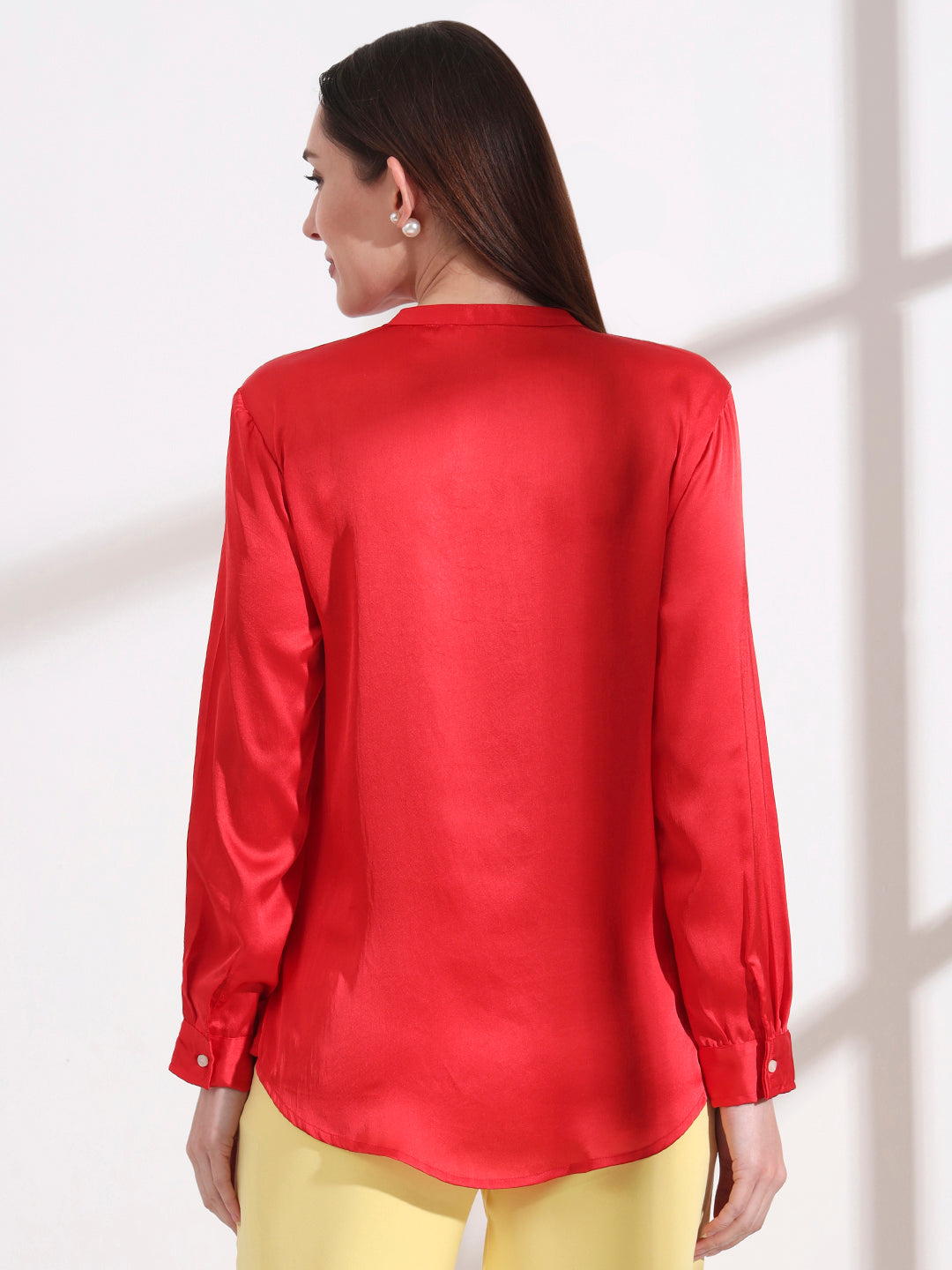 Summer Satin Red Front Pleated Tunic