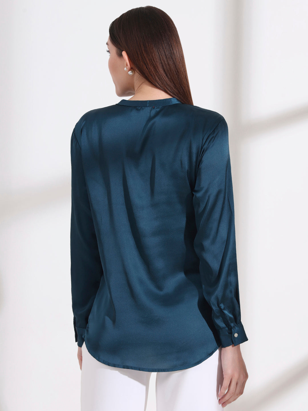 Summer Satin Deep Teal Front Pleated Tunic