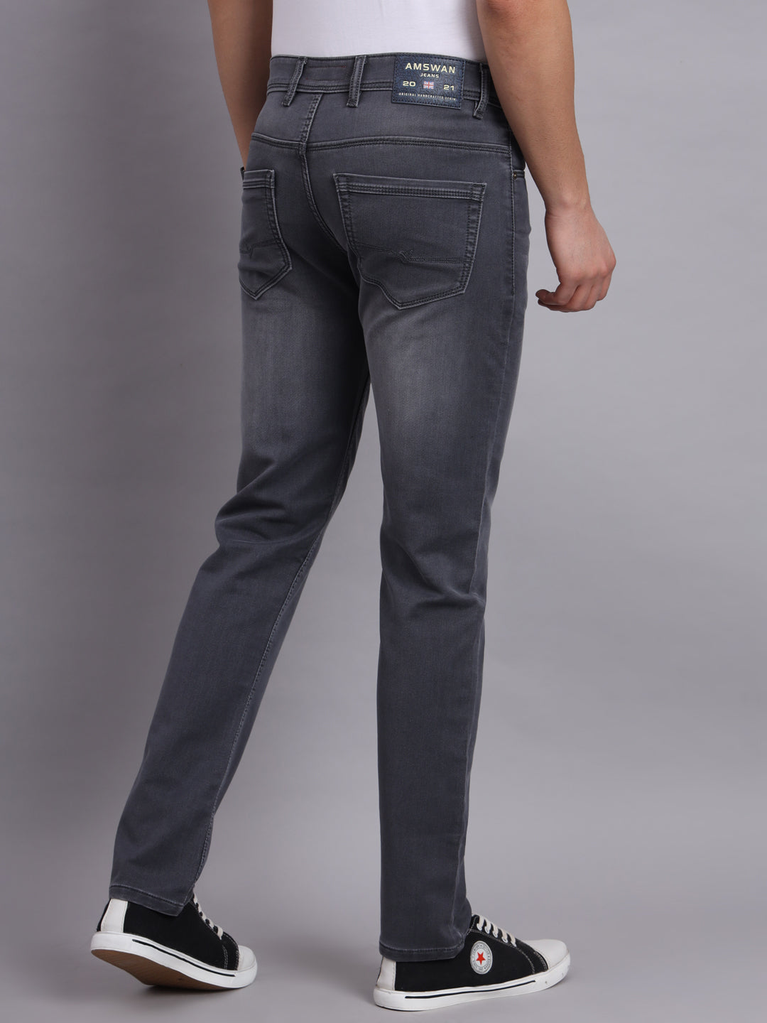 AMSWAN  CHARCOAL WASH DENIM JEANS FOR MEN