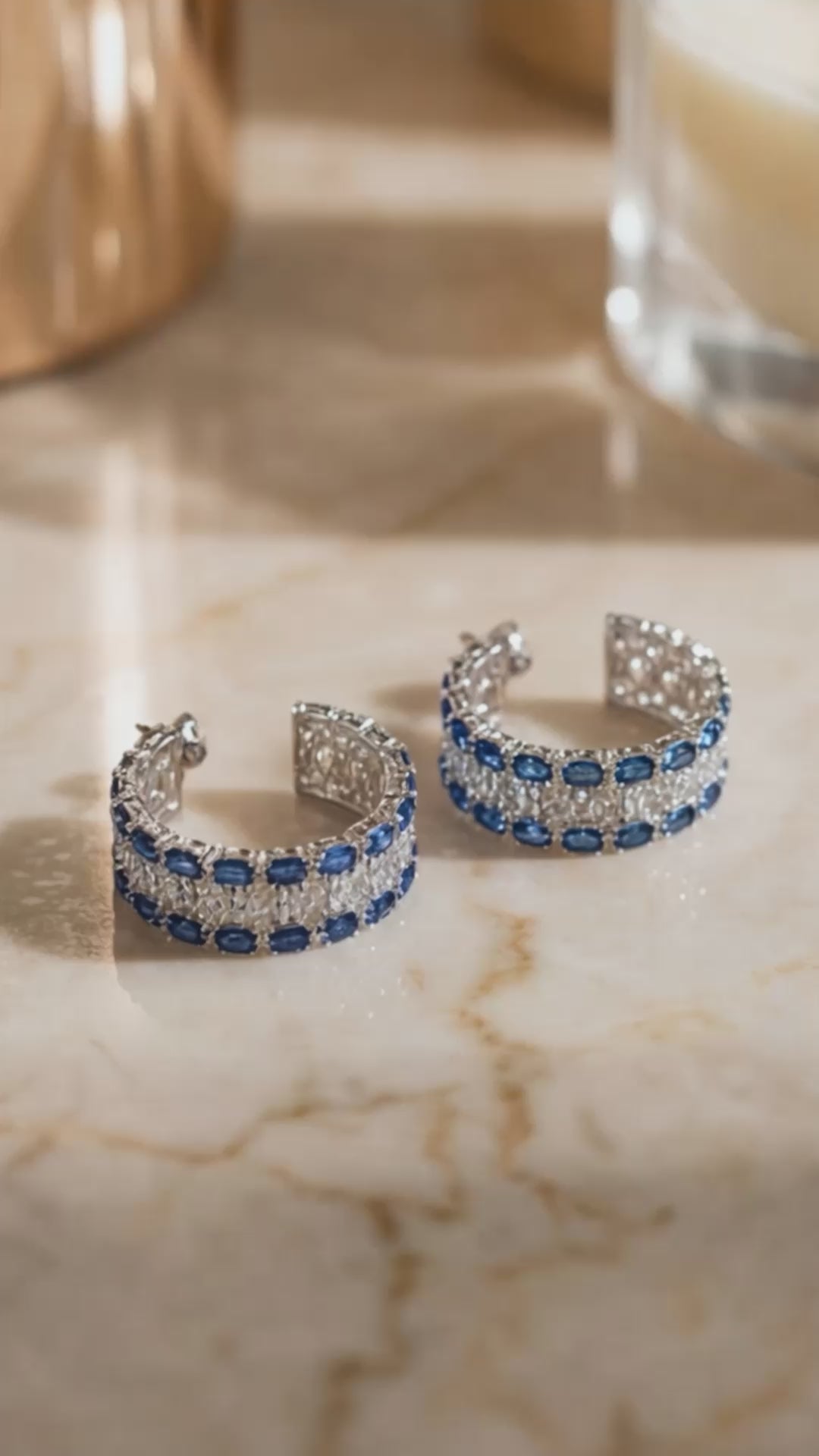 Elegant Blue & Silver Cubic Zirconia Crystal Hoop Earrings for Women