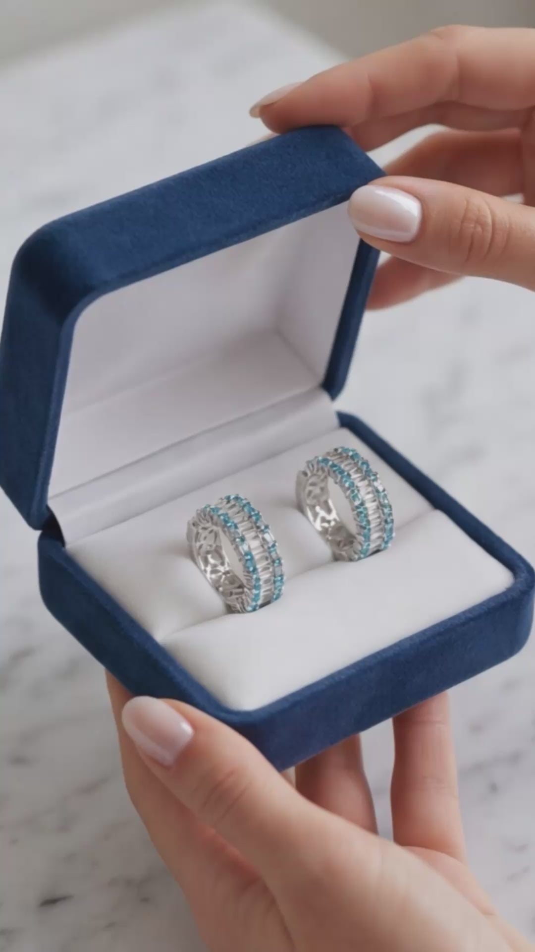 Blue Cubic Zirconia Crystal Hoop Earrings