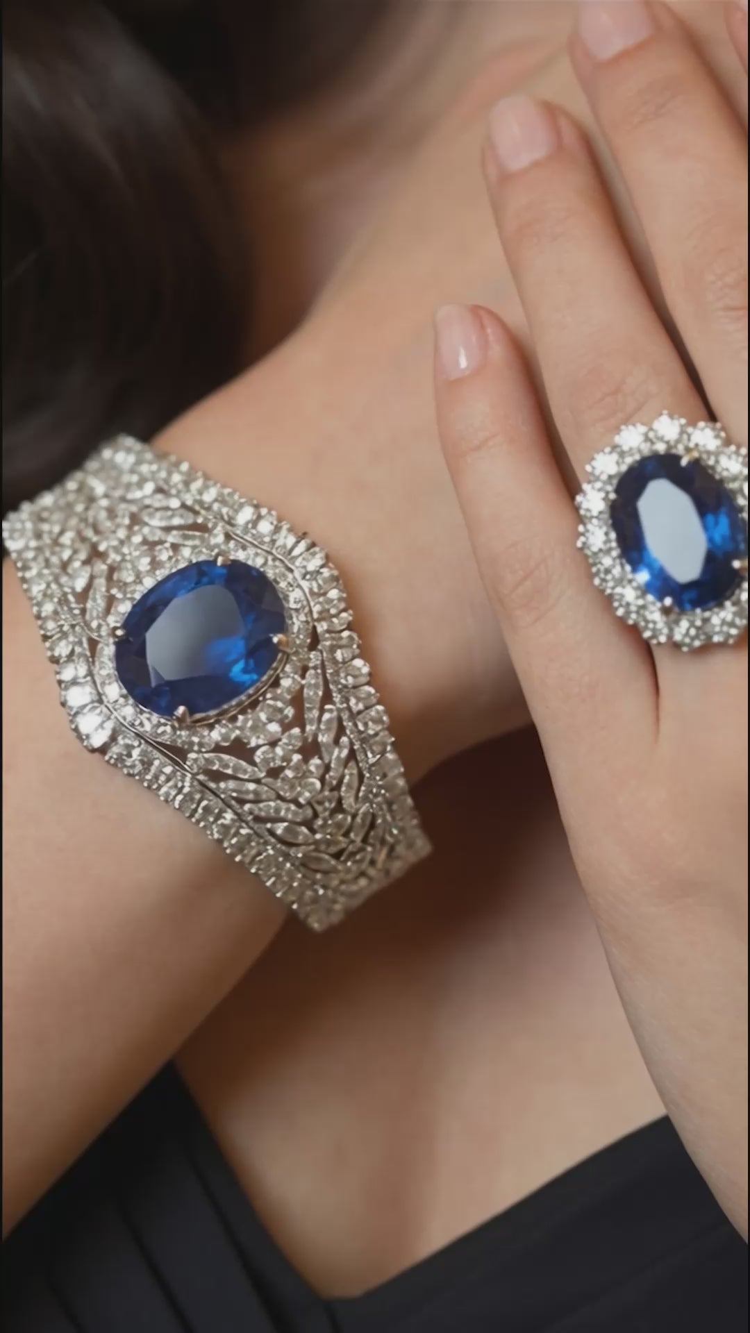 Blue Cubic Zirconia Halo Ring & Tennis Bracelet Set for Women