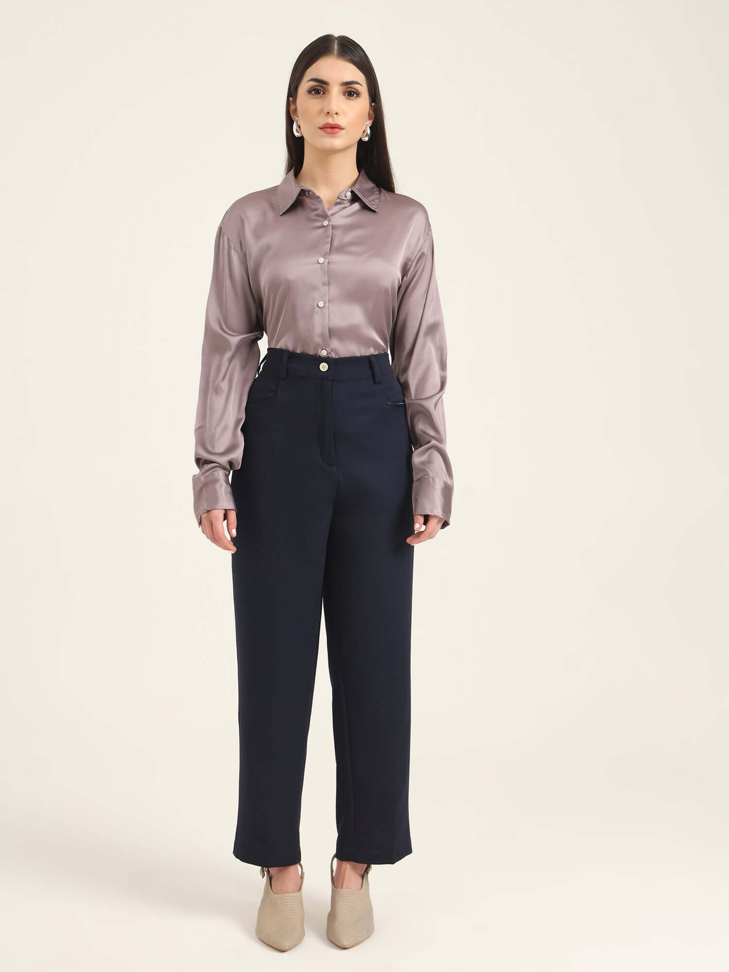 WOMEN'S LUXURY BANANA CREPE NAVY C PANT