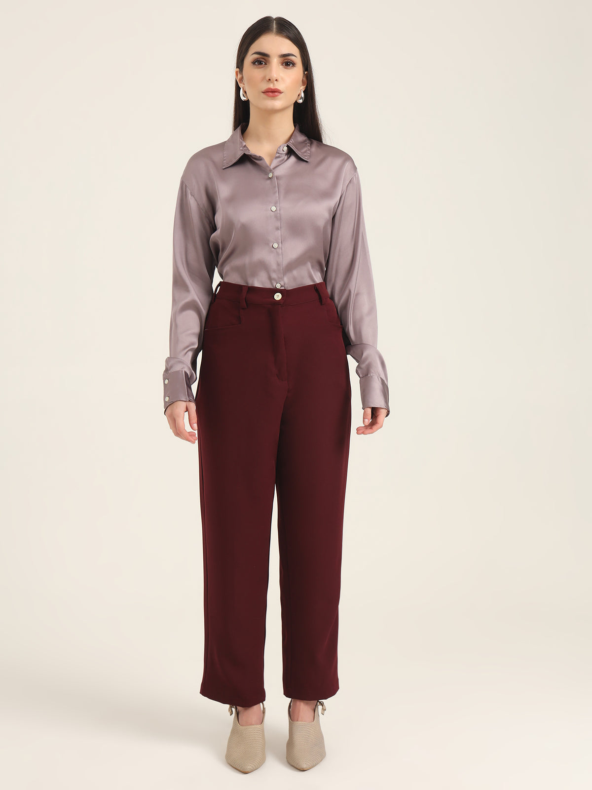 WOMEN'S LUXURY BANANA CREPE MAHOGANY C PANT