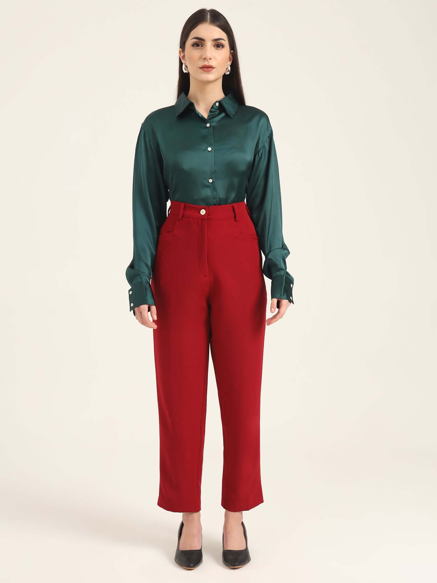 WOMEN'S LUXURY BANANA CREPE MAROON C PANT