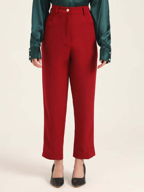 WOMEN'S LUXURY BANANA CREPE MAROON C PANT