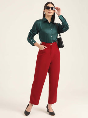 WOMEN'S LUXURY BANANA CREPE MAROON C PANT