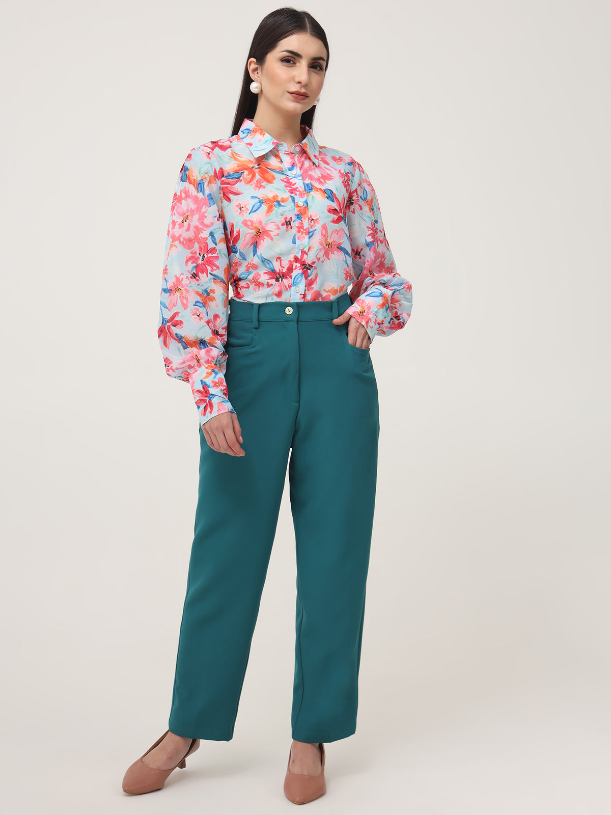 WOMEN'S LUXURY BANANA CREPE TEAL C PANT