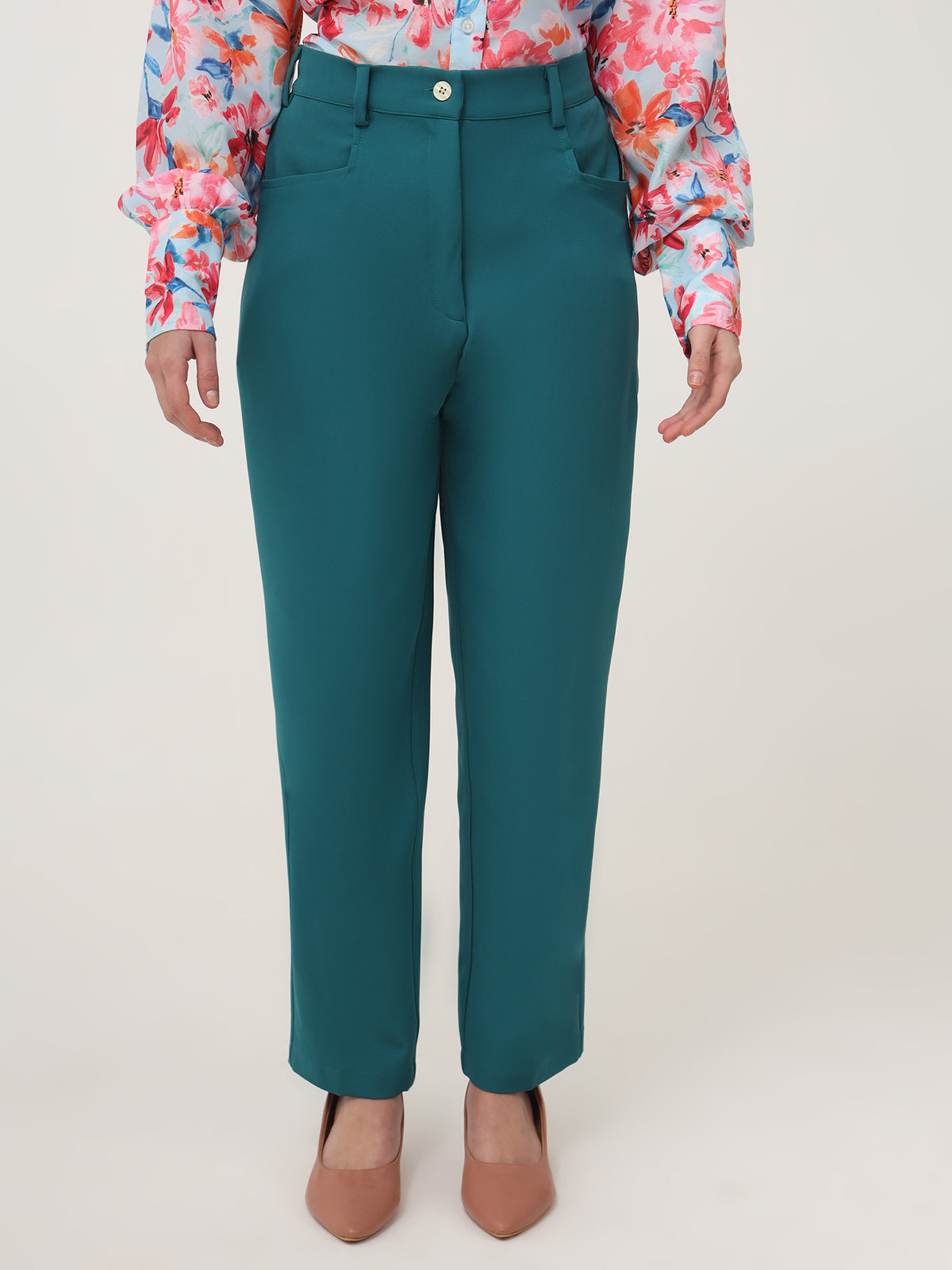 WOMEN'S LUXURY BANANA CREPE TEAL C PANT