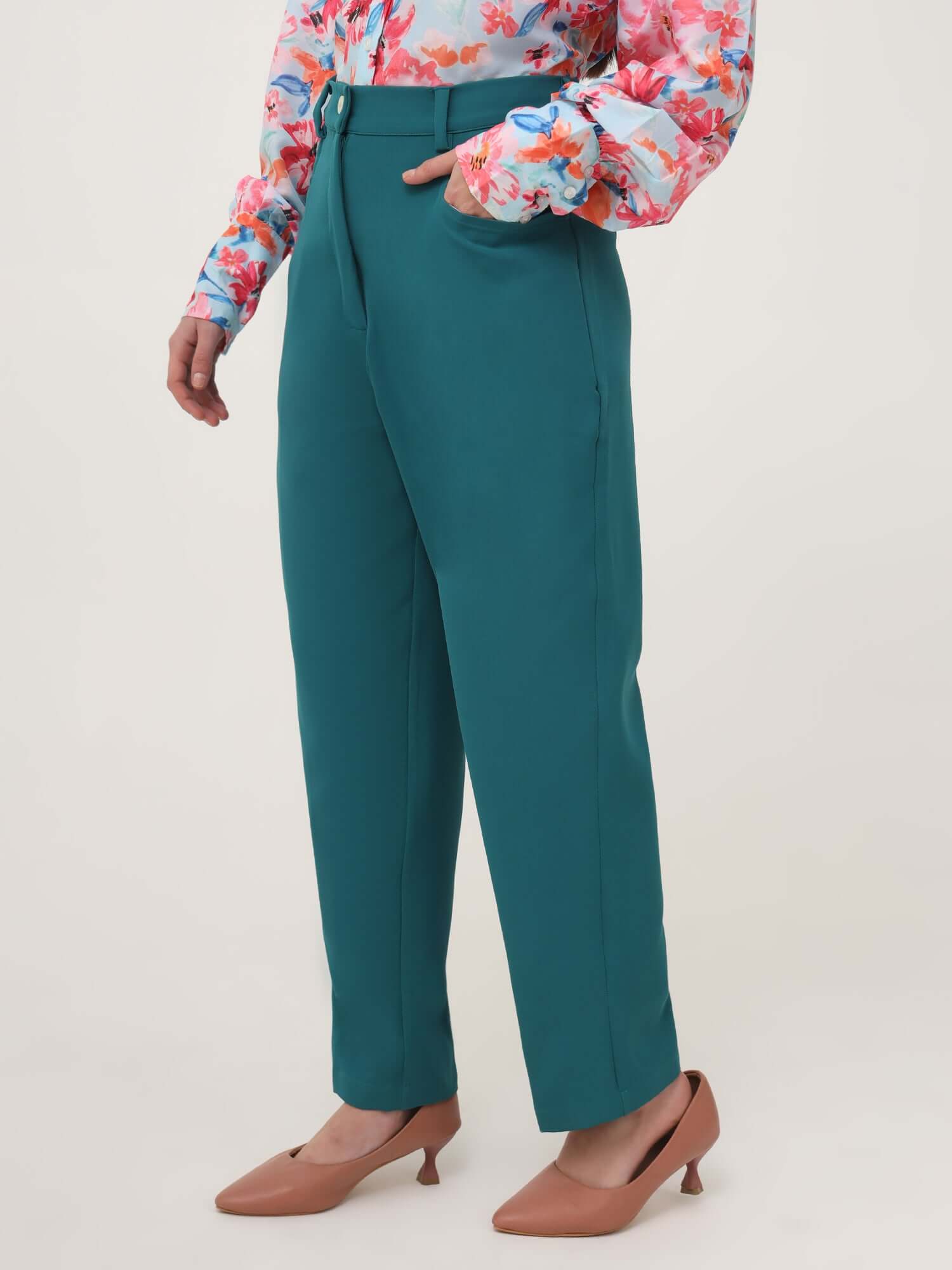 WOMEN'S LUXURY BANANA CREPE TEAL C PANT