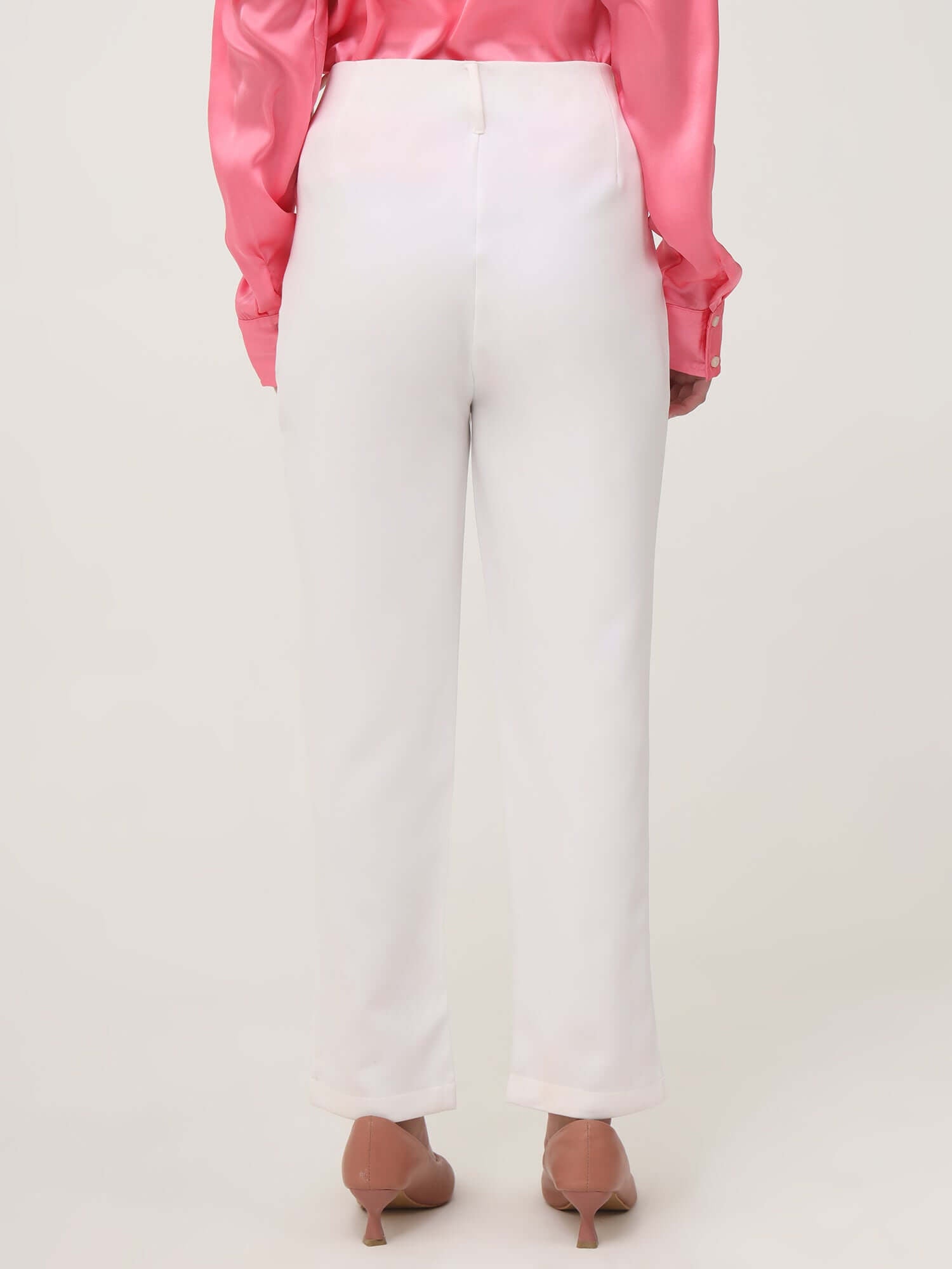 WOMEN'S LUXURY BANANA CREPE OFF WHITE SKIN FIT WITH MULTI PLEATED TROUSER