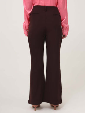 WOMEN'S LUXURY BANANA CREPE DARK CHOCLATE FLARED TROUSER WITH SLASH POCKET