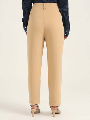 WOMEN'S LUXURY BANANA CREPE WHEAT SKIN FIT WITH MULTI PLEATED TROUSER