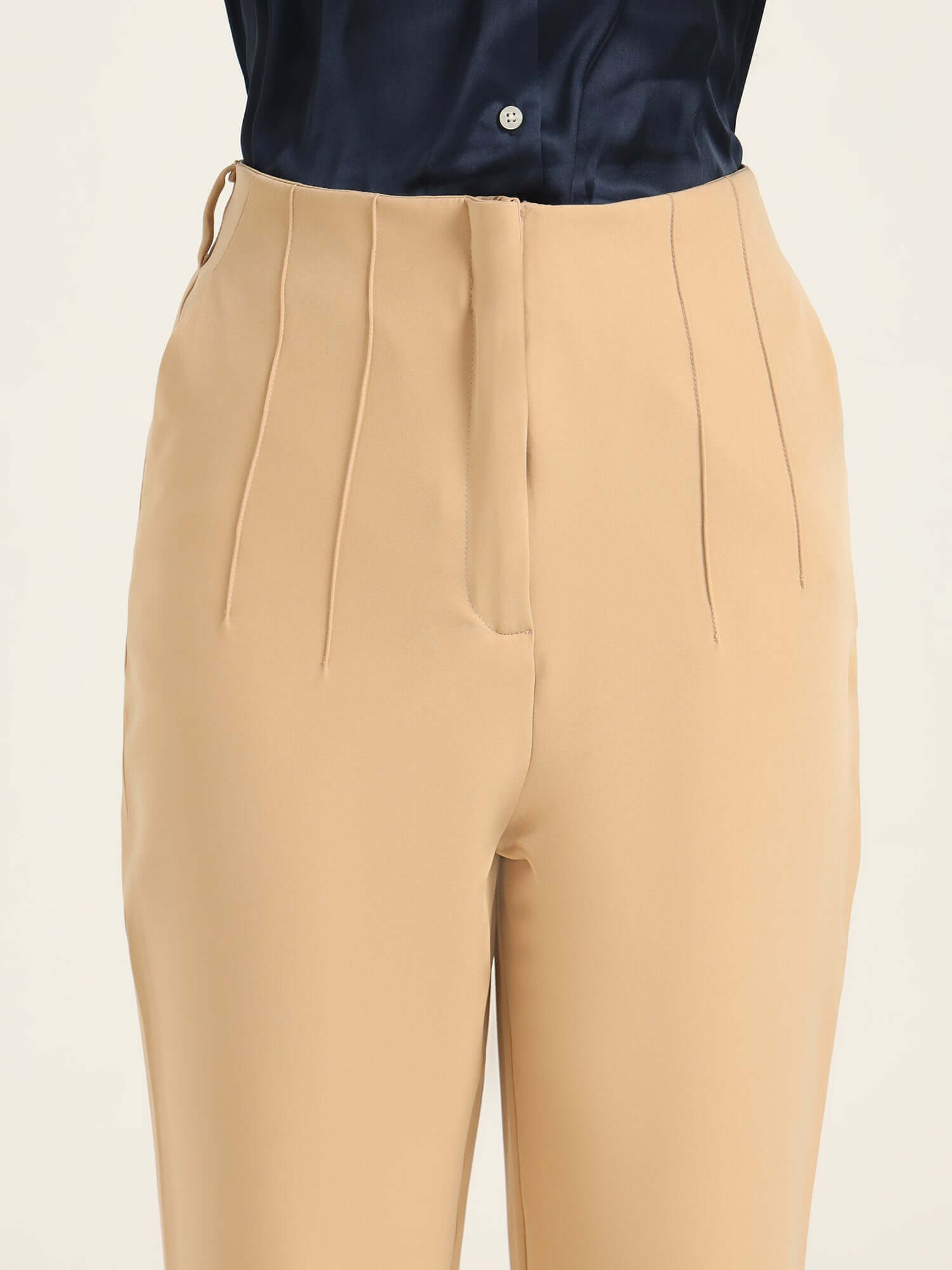 WOMEN'S LUXURY BANANA CREPE WHEAT SKIN FIT WITH MULTI PLEATED TROUSER