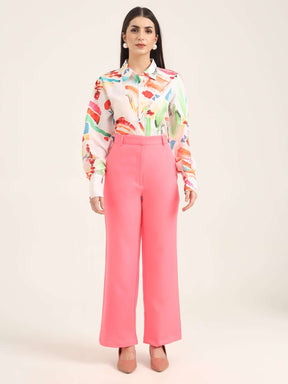 WOMEN'S LUXURY BANANA CREPE HOT PINK STRAIGHT FIT WITH FLAP POCKET TROUSER