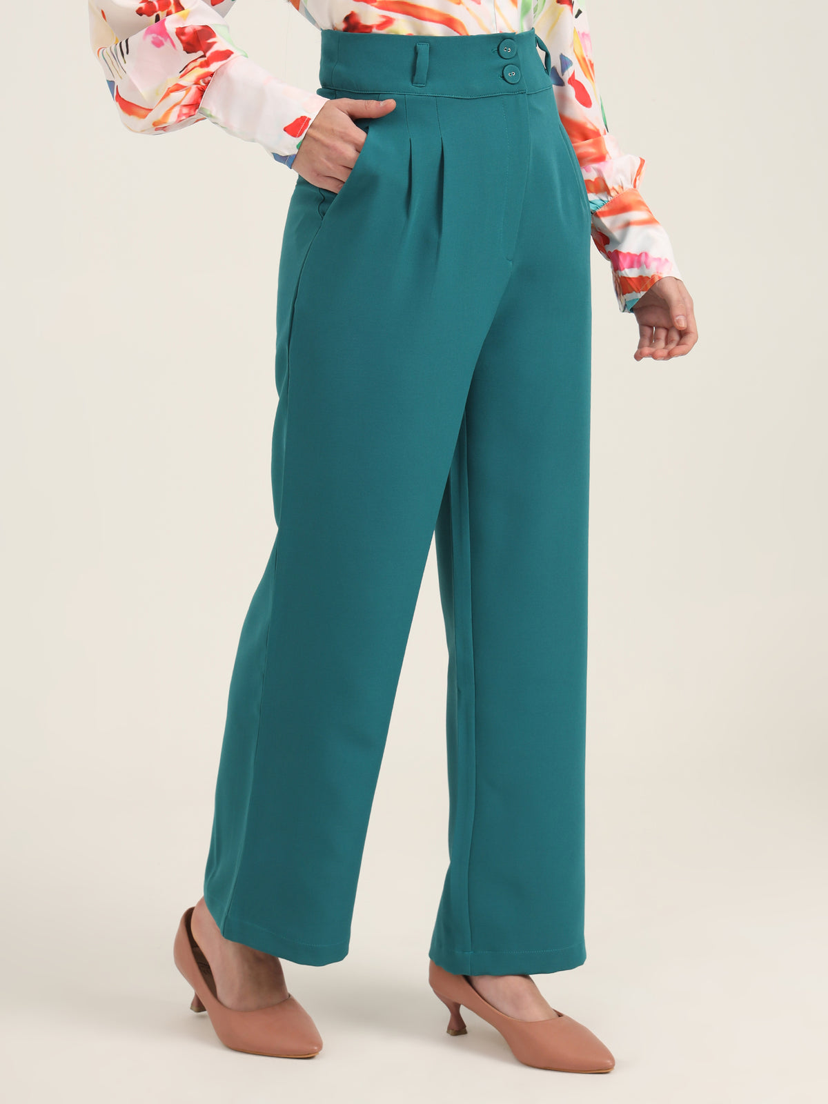 WOMEN'S LUXURY BANANA CREPE TEAL K PANT