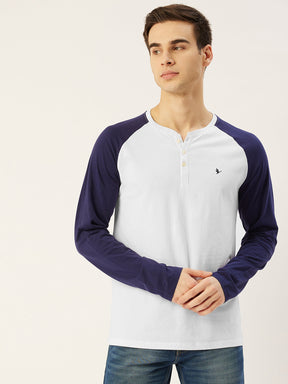 Men's Premium Cotton Lycra Colourblock Printed Sleeve Henley T-Shirts