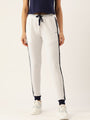 Womens White Cotton Lycra Smart Fit Solid Track Pants