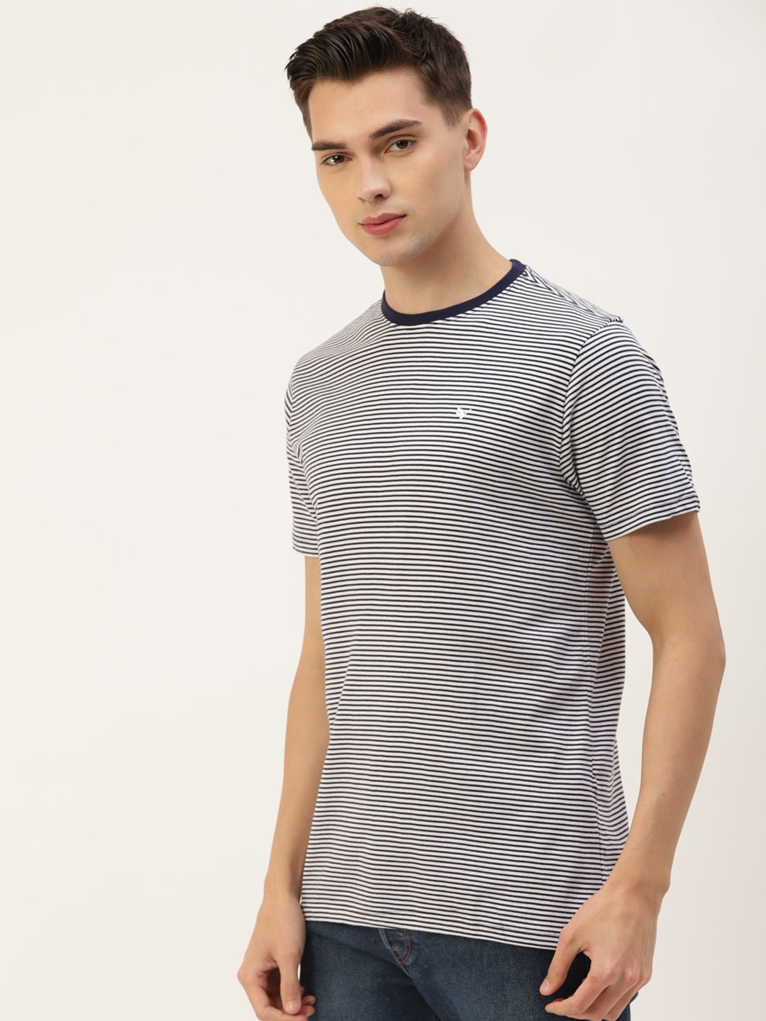 Men's Premium Cotton Striped Half Sleeve Crew Neck T-shirt