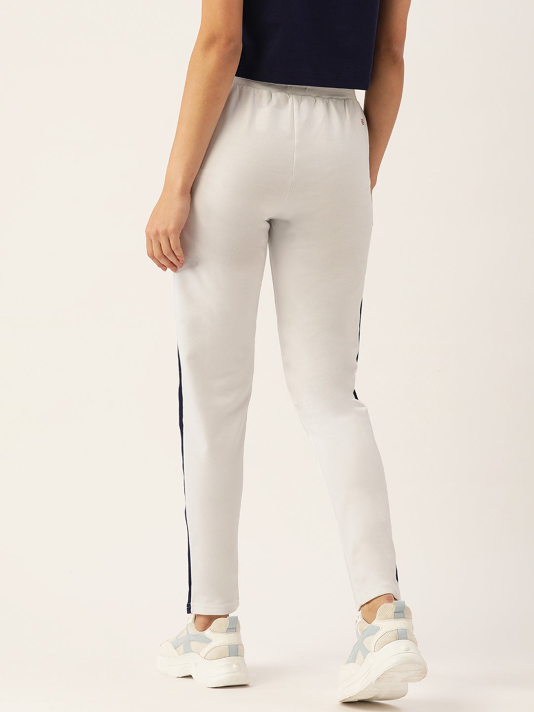 WOMENS WHITE COTTON LYCRA SMART FIT SOLID TRACK PANTS