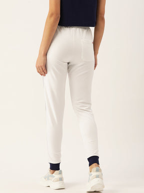 WOMENS WHITE COTTON LYCRA SMART FIT SOLID TRACK PANTS