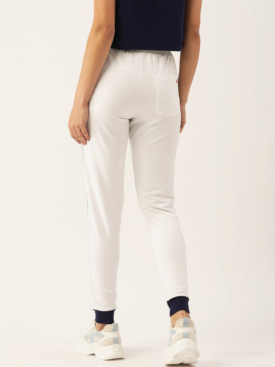 Womens White Cotton Lycra Smart Fit Solid Track Pants