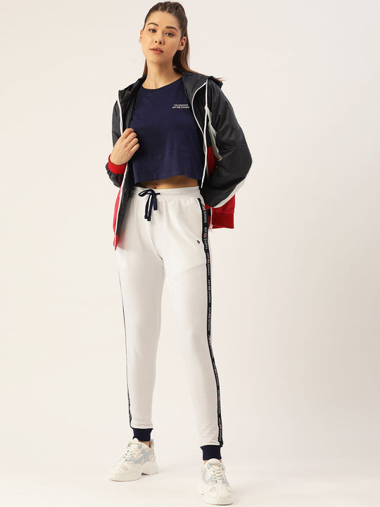 Womens White Cotton Lycra Smart Fit Solid Track Pants