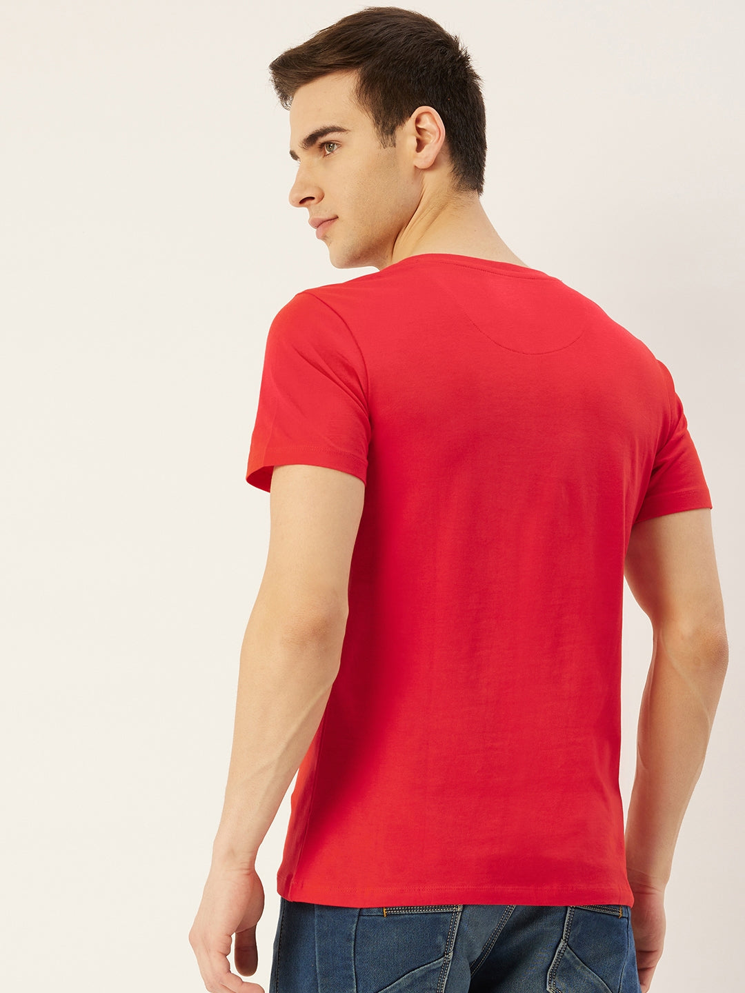 MENS PREMIUM COTTON LYCRA HENLEY HALF SLEEVE CREW NECK T-SHIRTS