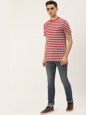 Men's Premium Cotton Striped Half Sleeve Crew Neck T-shirt