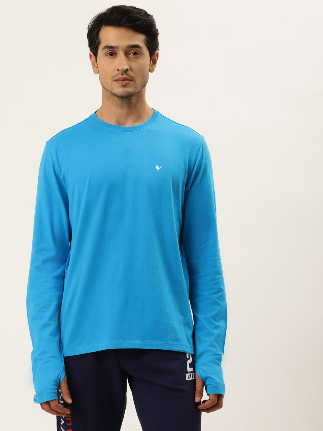 MENS COTTON RICH LYCRA SOLID FULL SLEEVE CREW NECK T-SHIRTS