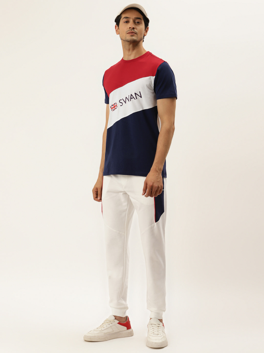 Men's Premium Cotton Lycra Smart Fit Colourblock Half Sleeve Tshirt