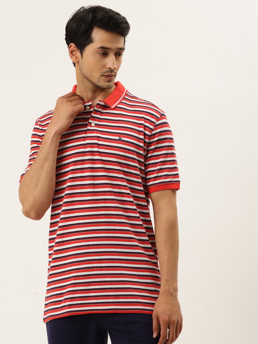 MENS PREMIUM COTTON STRIPE HALF SLEEVE COLLAR T-SHIRTS