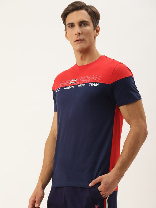 Mens Premium Cotton Colourblock Printed Half Sleeve Crew Neck T-Shirts