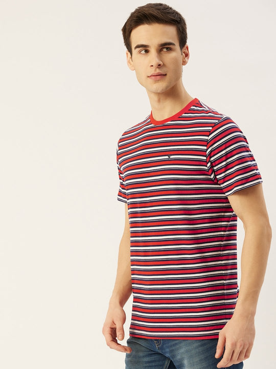 Mens Premium Cotton Striped Half Sleeve Crew Neck T-Shirts