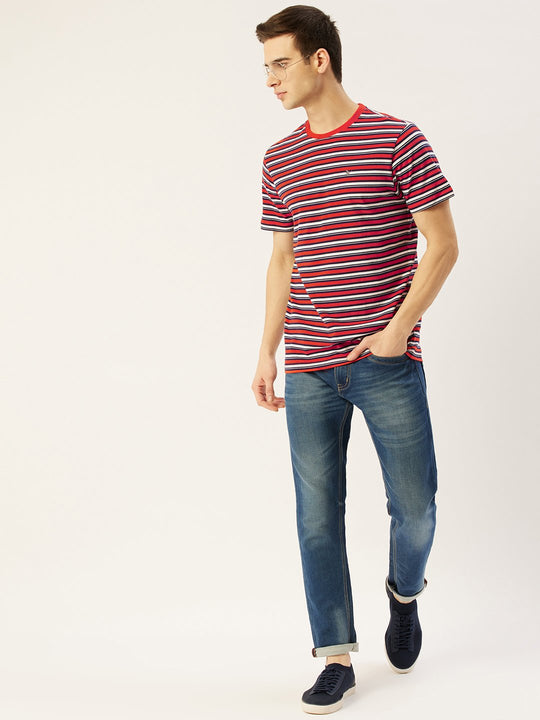 Mens Premium Cotton Striped Half Sleeve Crew Neck T-Shirts