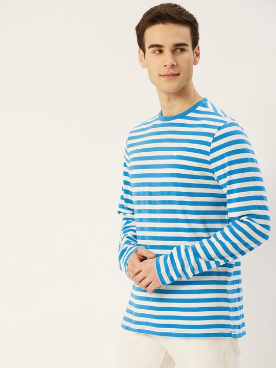 Mens Premium Cotton Striped Full Sleeve Crew Neck T-Shirts